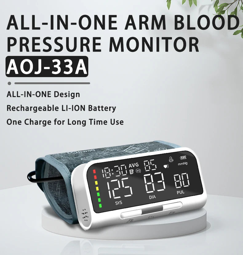 Intelligent Voice Function Blood Pressure Monitor Full Arm Rechargeable Lithium Ion Battery Digital LCD Large Screen Sphygmomano