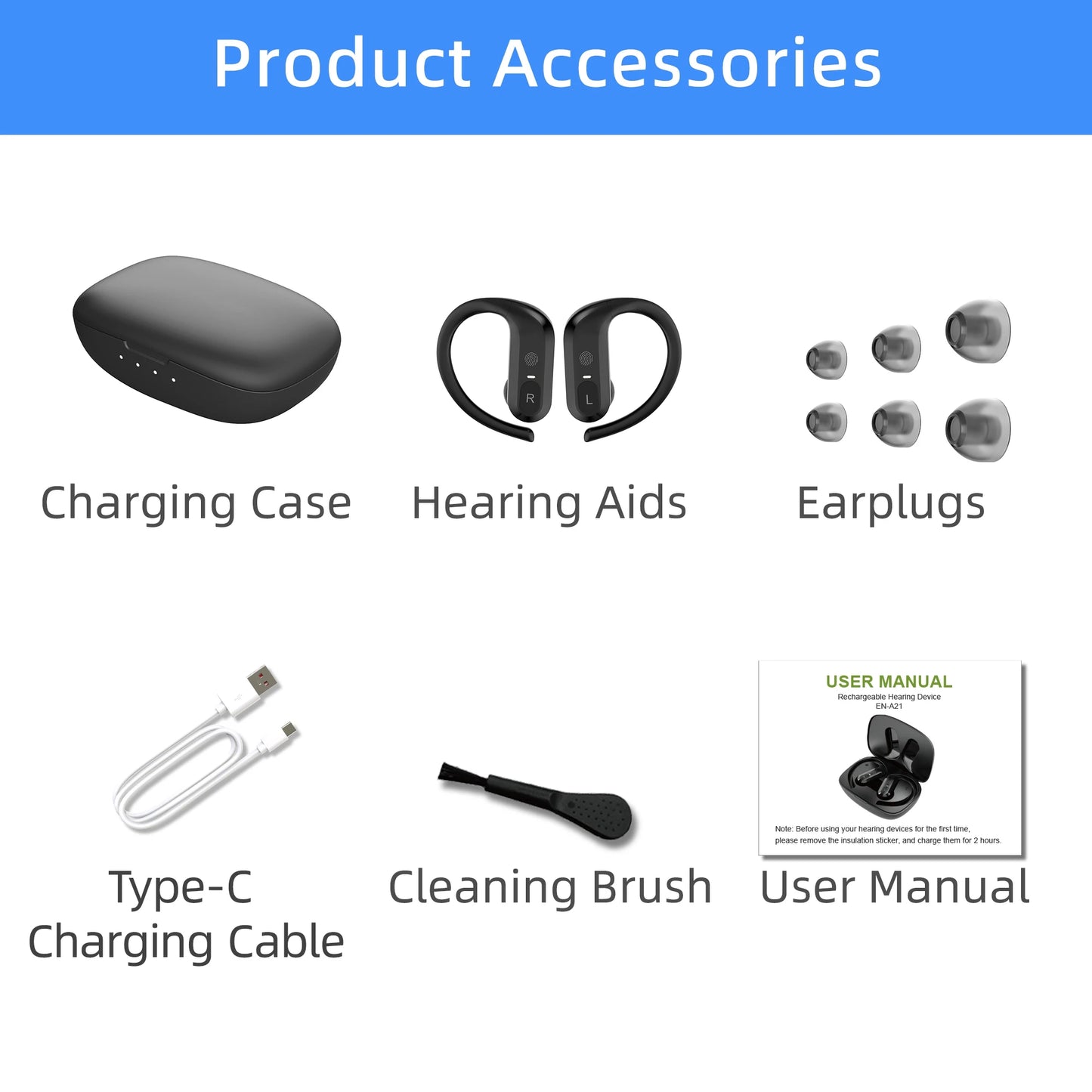 BTE Wireless hearing aids headphones rechargeable for the deaf severe hearing loss sound amplifier