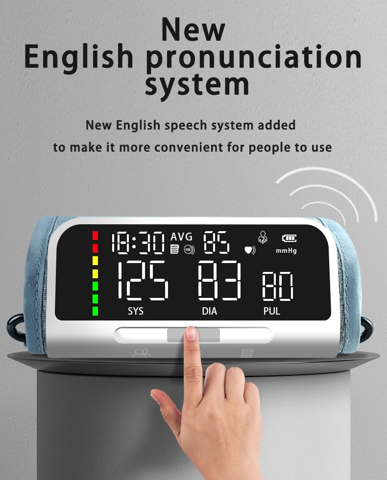 Intelligent Voice Function Blood Pressure Monitor Full Arm Rechargeable Lithium Ion Battery Digital LCD Large Screen Sphygmomano