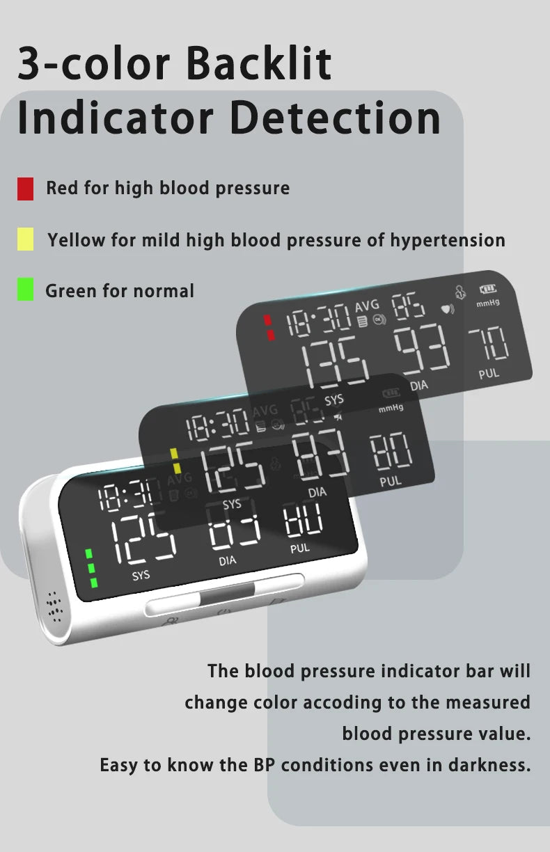 Intelligent Voice Function Blood Pressure Monitor Full Arm Rechargeable Lithium Ion Battery Digital LCD Large Screen Sphygmomano