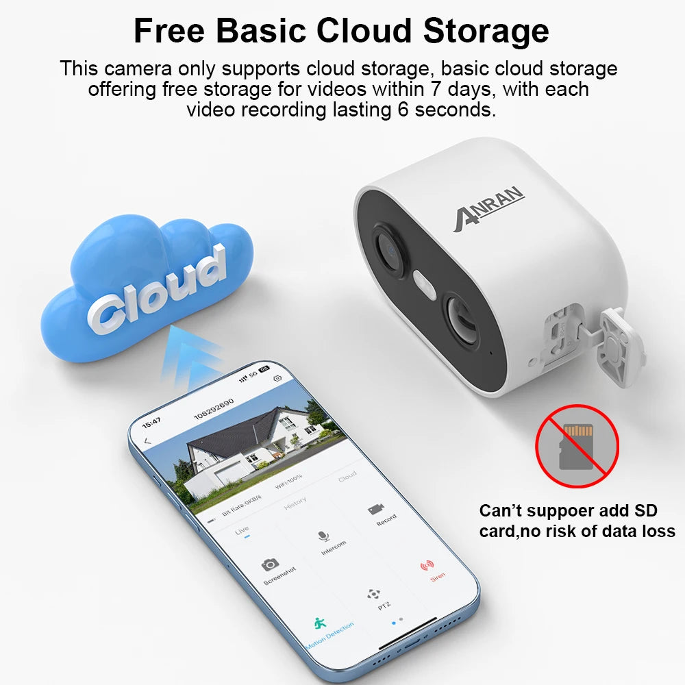 2K Rechargeable Battery Camera 2.4G WiFi Camera Wireless Home Surveillance Security Cameras PIR ,IP65 ,work with ANRAN app