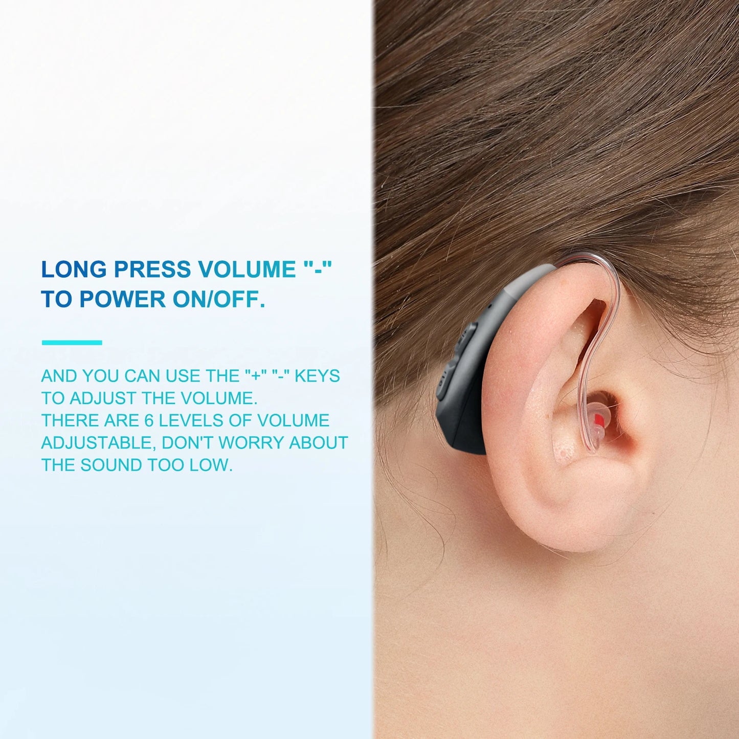 JINGHAO 1Pair Rechargeable Hearing Aids BTE Hearing Amplifier with Charger Dock Sound Device Elderly Talker Grey