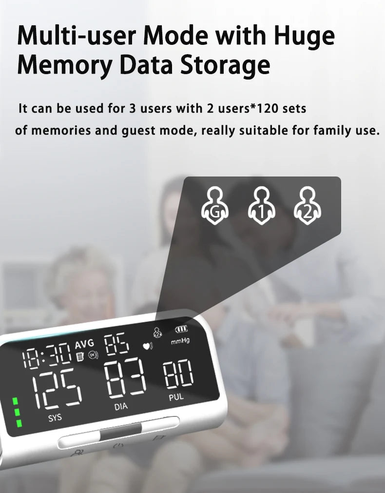 Intelligent Voice Function Blood Pressure Monitor Full Arm Rechargeable Lithium Ion Battery Digital LCD Large Screen Sphygmomano